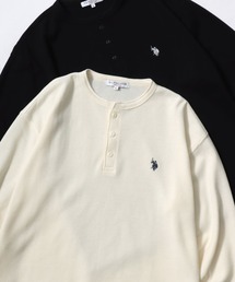 U.S. POLO ASSN./ユーエスポロアッスン ワッフル/サーマル 無地 ロゴ ワンポイント刺繍 ヘンリーネック ロングスリーブTシャツ/ロンT/長袖Tシャツ/レディース メンズ