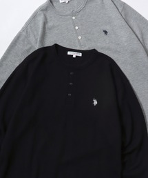 U.S. POLO ASSN./ユーエスポロアッスン ワッフル/サーマル 無地 ロゴ ワンポイント刺繍 ヘンリーネック ロングスリーブTシャツ/ロンT/長袖Tシャツ/レディース メンズ