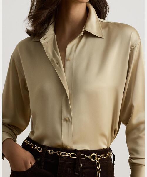 LAUREN RALPH LAUREN（ローレン ラルフ ローレン）の「リラックス フィット サテン シャルムーズ シャツ（シャツ/ブラウス・レディース・ナチュラル・L/XXS/XS/S/M）」の5枚目の写真