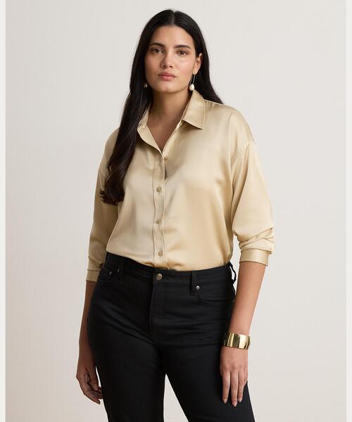 LAUREN RALPH LAUREN（ローレン ラルフ ローレン）の「リラックス フィット サテン シャルムーズ シャツ（シャツ/ブラウス・レディース・ナチュラル・L/XXS/XS/S/M）」の7枚目の写真