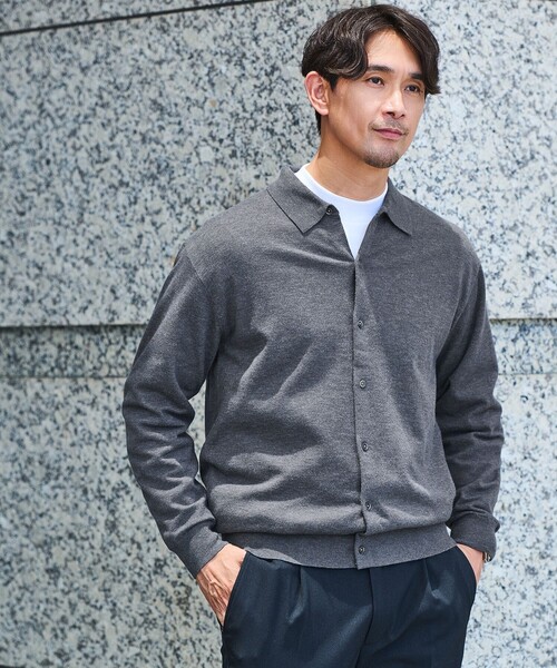 green label relaxing（グリーンレーベルリラクシング）の「【WEB限定】JUST fit ハイゲージ ポロニット カーディガン（カーディガン/ボレロ・メンズ・ブラック/ダークグレー/オリーブ・L/M/XL/S）」の2枚目の写真