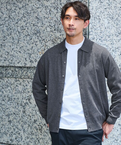 green label relaxing（グリーンレーベルリラクシング）の「【WEB限定】JUST fit ハイゲージ ポロニット カーディガン（カーディガン/ボレロ・メンズ・ブラック/ダークグレー/オリーブ・L/M/XL/S）」の5枚目の写真