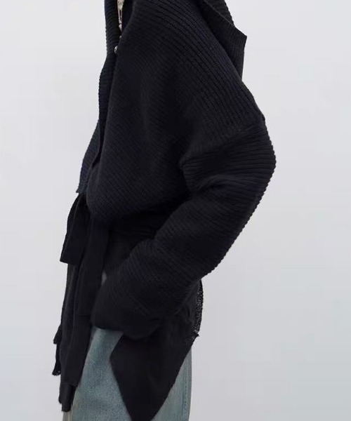 Teem Store（チームストア）の「カシュクール サイドリボンルーズニットカーディガン（ニット/セーター・レディース・ブラック/グレー・M）」の3枚目の写真