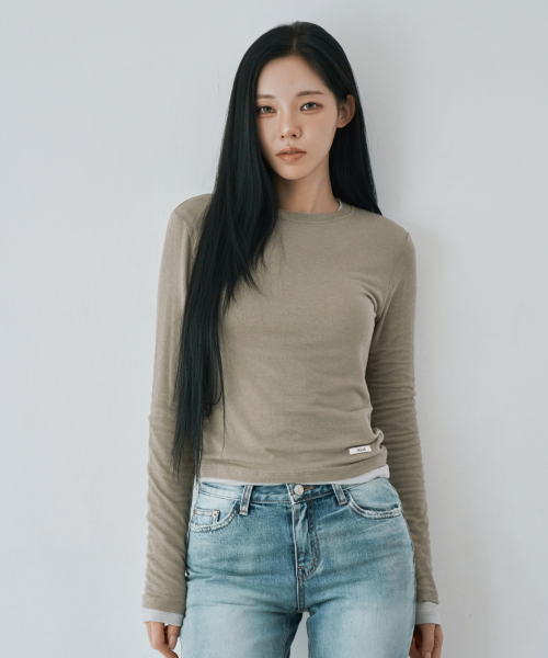 WAARFORWOMAN(ワール・フォー・ウーマン)の「WT-96 マイルドカシミヤTシャツ_カーキ(Tシャツ/カットソー・レディース・その他・FREE)」の4枚目の写真
