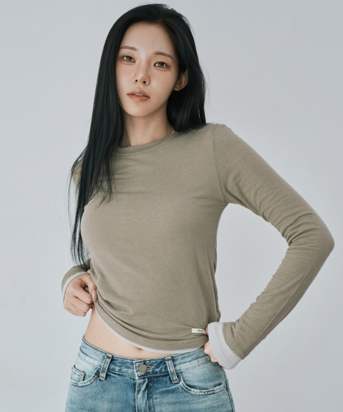 WAARFORWOMAN(ワール・フォー・ウーマン)の「WT-96 マイルドカシミヤTシャツ_カーキ(Tシャツ/カットソー・レディース・その他・FREE)」の5枚目の写真