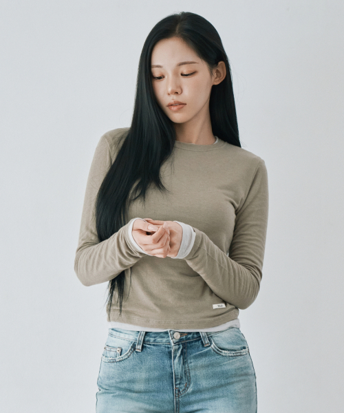WAARFORWOMAN(ワール・フォー・ウーマン)の「WT-96 マイルドカシミヤTシャツ_カーキ(Tシャツ/カットソー・レディース・その他・FREE)」の7枚目の写真