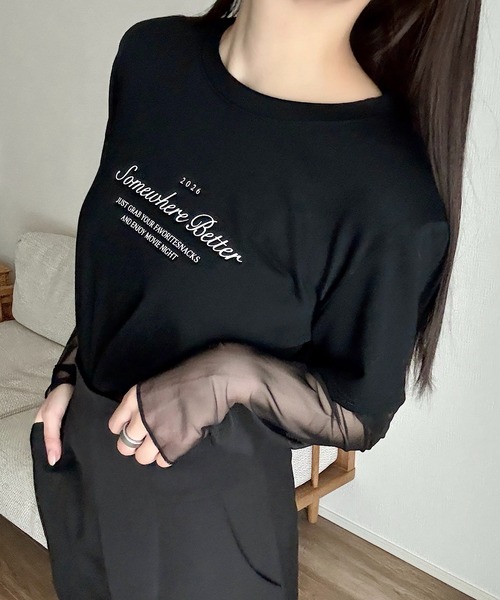 Cham.（チャム）の「レイヤード風プリントTシャツ（Tシャツ/カットソー・レディース・グレー/ホワイト/ブラック・FREE）」の2枚目の写真