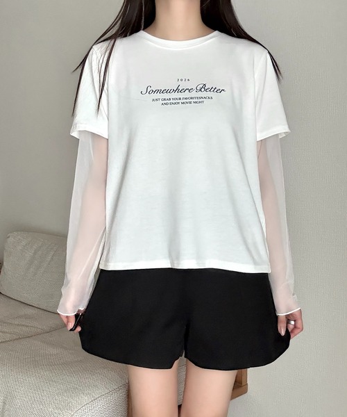 Cham.（チャム）の「レイヤード風プリントTシャツ（Tシャツ/カットソー・レディース・グレー/ホワイト/ブラック・FREE）」の19枚目の写真