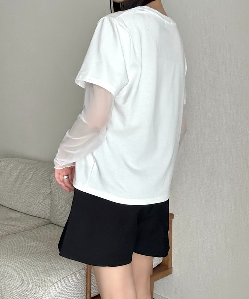 Cham.（チャム）の「レイヤード風プリントTシャツ（Tシャツ/カットソー・レディース・グレー/ホワイト/ブラック・FREE）」の6枚目の写真