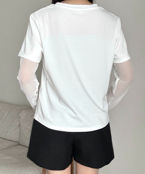 Cham.（チャム）の「レイヤード風プリントTシャツ（Tシャツ/カットソー・レディース・グレー/ホワイト/ブラック・FREE）」の7枚目の写真