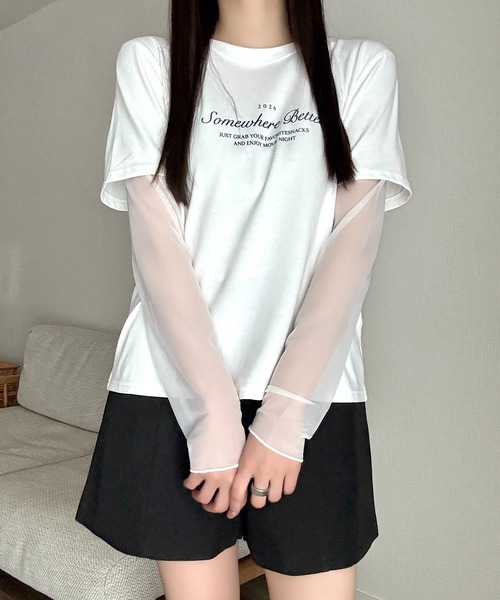 Cham.（チャム）の「レイヤード風プリントTシャツ（Tシャツ/カットソー・レディース・グレー/ホワイト/ブラック・FREE）」の4枚目の写真