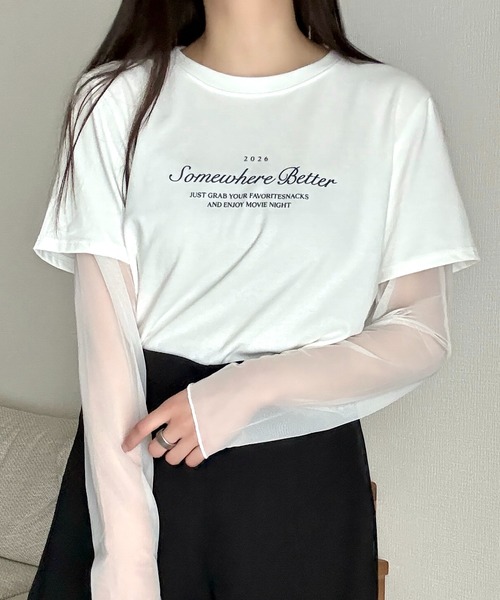 Cham.（チャム）の「レイヤード風プリントTシャツ（Tシャツ/カットソー・レディース・グレー/ホワイト/ブラック・FREE）」の9枚目の写真