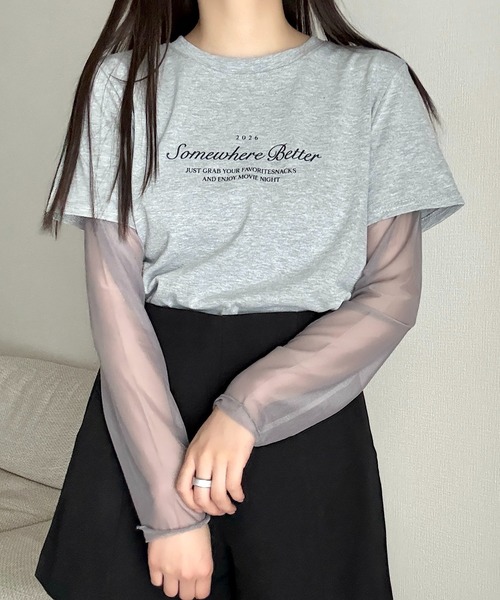 Cham.（チャム）の「レイヤード風プリントTシャツ（Tシャツ/カットソー・レディース・グレー/ホワイト/ブラック・FREE）」の11枚目の写真