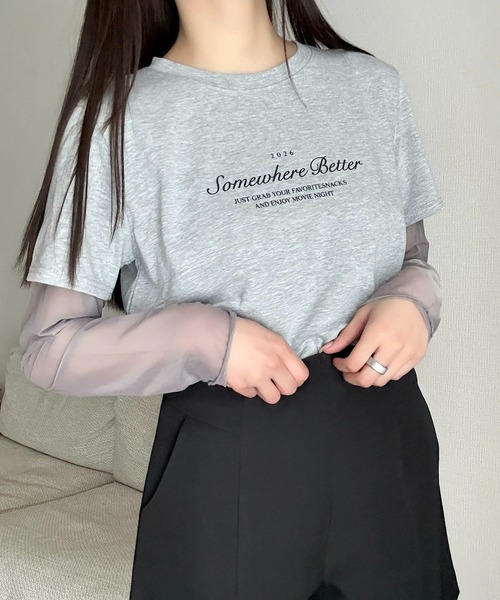Cham.（チャム）の「レイヤード風プリントTシャツ（Tシャツ/カットソー・レディース・グレー/ホワイト/ブラック・FREE）」の12枚目の写真