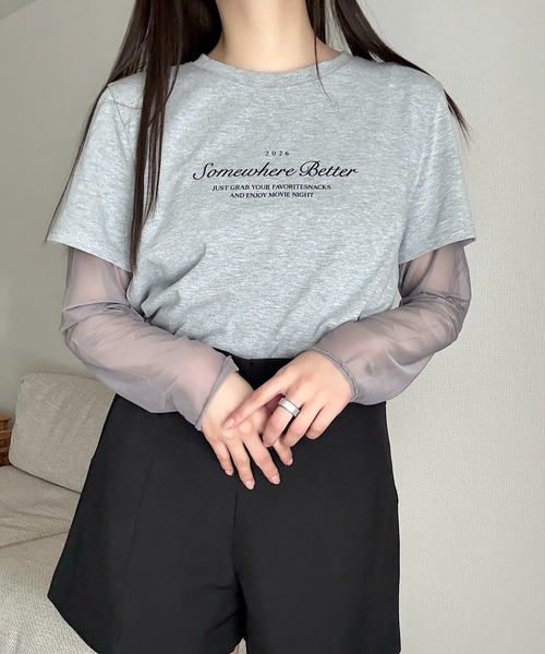 Cham.（チャム）の「レイヤード風プリントTシャツ（Tシャツ/カットソー・レディース・グレー/ホワイト/ブラック・FREE）」の14枚目の写真