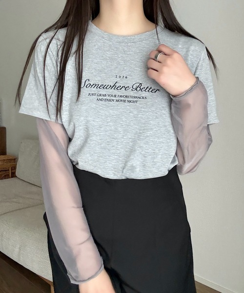 Cham.（チャム）の「レイヤード風プリントTシャツ（Tシャツ/カットソー・レディース・グレー/ホワイト/ブラック・FREE）」の10枚目の写真