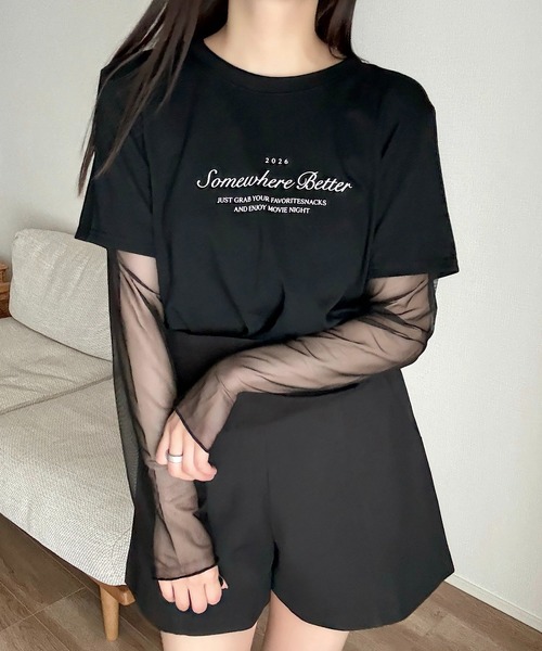 Cham.（チャム）の「レイヤード風プリントTシャツ（Tシャツ/カットソー・レディース・グレー/ホワイト/ブラック・FREE）」の15枚目の写真