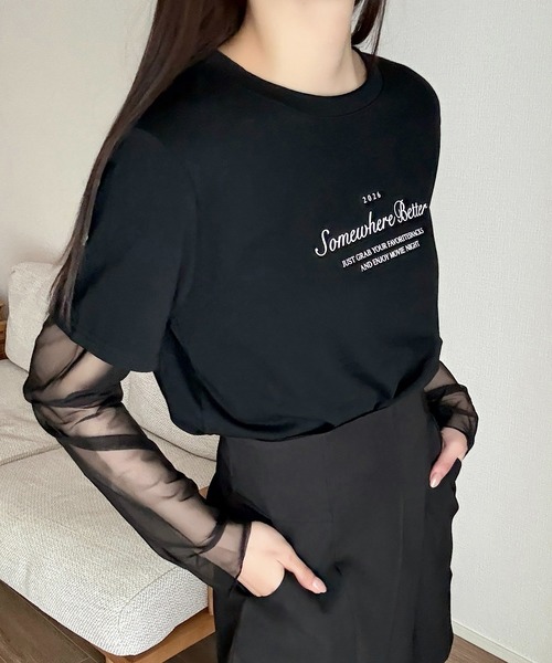 Cham.（チャム）の「レイヤード風プリントTシャツ（Tシャツ/カットソー・レディース・グレー/ホワイト/ブラック・FREE）」の16枚目の写真