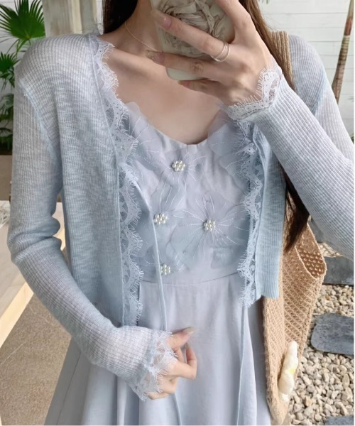 WEGO（ウィゴー）の「[5色]レースシアーフリルカーディガン/薄手羽織（カーディガン/ボレロ・レディース・アイボリー/ブラック/ピンク/ブルー/ホワイト・FREE）」の21枚目の写真