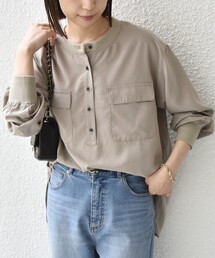 〈手洗い可能〉フィブリルサテン リブ コンビ シャツ