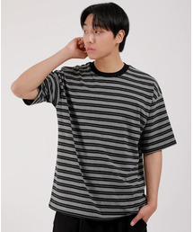 ダブルストライプラウンド半袖Tシャツ_ブラック