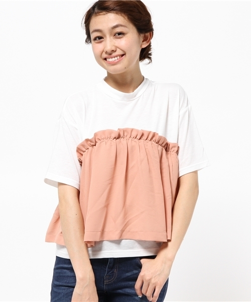 earth music&ecology(アースミュージックアンドエコロジー)の「【2016Summer】レイヤードフリルプルオーバー(Tシャツ/カットソー・レディース・ブラック/ピンクベージュ/ミント・FREE)」の3枚目の写真