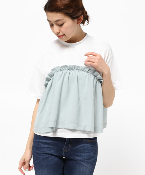 earth music&ecology(アースミュージックアンドエコロジー)の「【2016Summer】レイヤードフリルプルオーバー(Tシャツ/カットソー・レディース・ブラック/ピンクベージュ/ミント・FREE)」の2枚目の写真