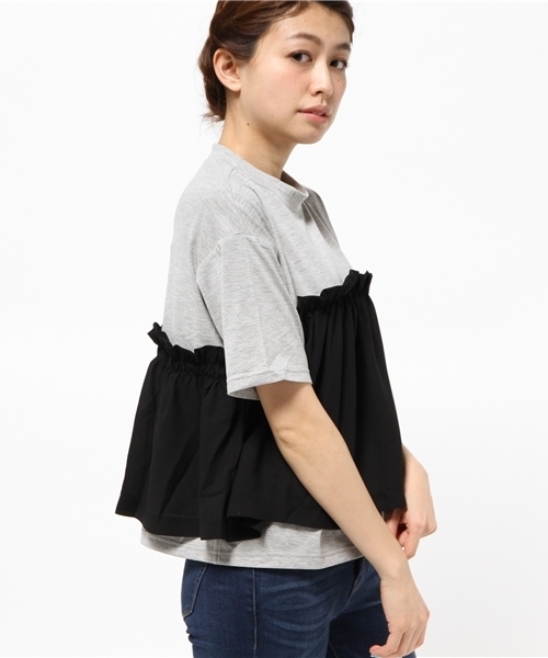 earth music&ecology(アースミュージックアンドエコロジー)の「【2016Summer】レイヤードフリルプルオーバー(Tシャツ/カットソー・レディース・ブラック/ピンクベージュ/ミント・FREE)」の1枚目の写真