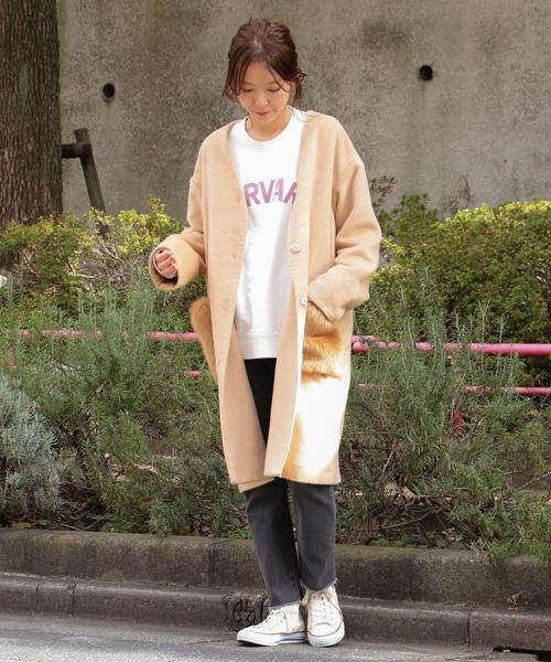 Another Edition（アナザーエディション）の「【WEB店舗限定】シャギーノーカラーコート/ aeBFC SHAGGY NO/COL CT◆（チェスターコート・レディース・オフホワイト/ブラック/ベージュ・SMALL/MEDIUM）」の15枚目の写真