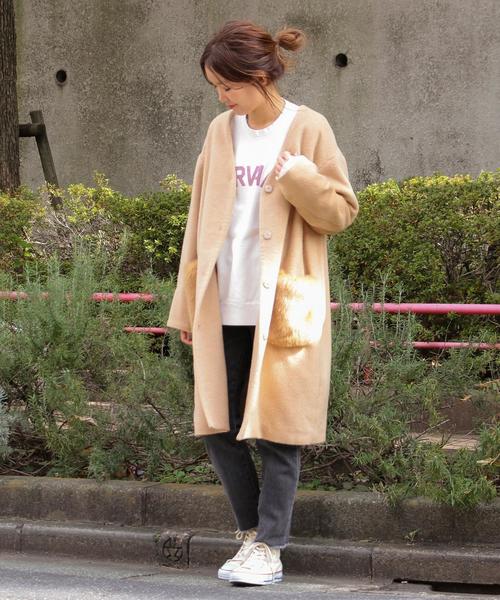 Another Edition（アナザーエディション）の「【WEB店舗限定】シャギーノーカラーコート/ aeBFC SHAGGY NO/COL CT◆（チェスターコート・レディース・オフホワイト/ブラック/ベージュ・SMALL/MEDIUM）」の4枚目の写真