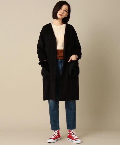 Another Edition（アナザーエディション）の「【WEB店舗限定】シャギーノーカラーコート/ aeBFC SHAGGY NO/COL CT◆（チェスターコート・レディース・オフホワイト/ブラック/ベージュ・SMALL/MEDIUM）」の6枚目の写真