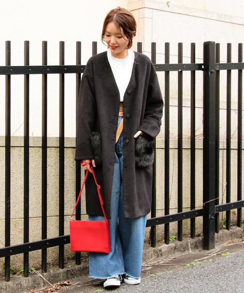 Another Edition（アナザーエディション）の「【WEB店舗限定】シャギーノーカラーコート/ aeBFC SHAGGY NO/COL CT◆（チェスターコート・レディース・オフホワイト/ブラック/ベージュ・SMALL/MEDIUM）」の7枚目の写真