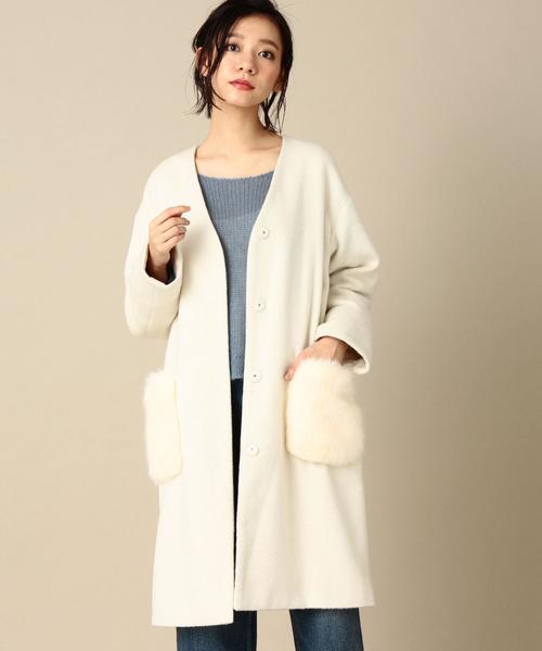 Another Edition（アナザーエディション）の「【WEB店舗限定】シャギーノーカラーコート/ aeBFC SHAGGY NO/COL CT◆（チェスターコート・レディース・オフホワイト/ブラック/ベージュ・SMALL/MEDIUM）」の8枚目の写真