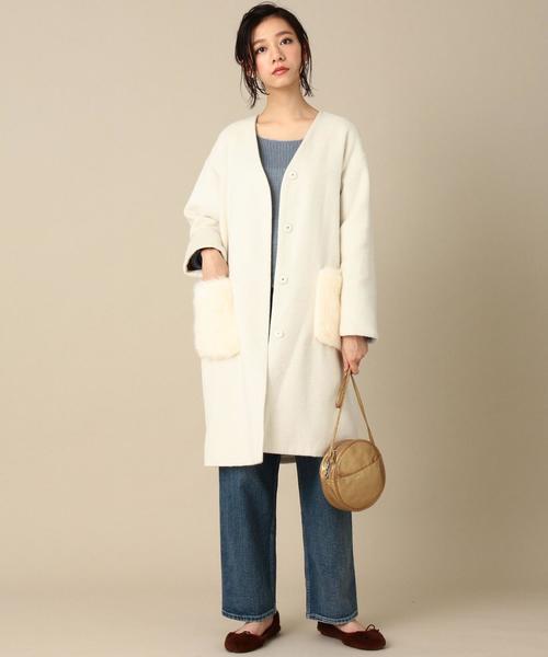 Another Edition（アナザーエディション）の「【WEB店舗限定】シャギーノーカラーコート/ aeBFC SHAGGY NO/COL CT◆（チェスターコート・レディース・オフホワイト/ブラック/ベージュ・SMALL/MEDIUM）」の9枚目の写真