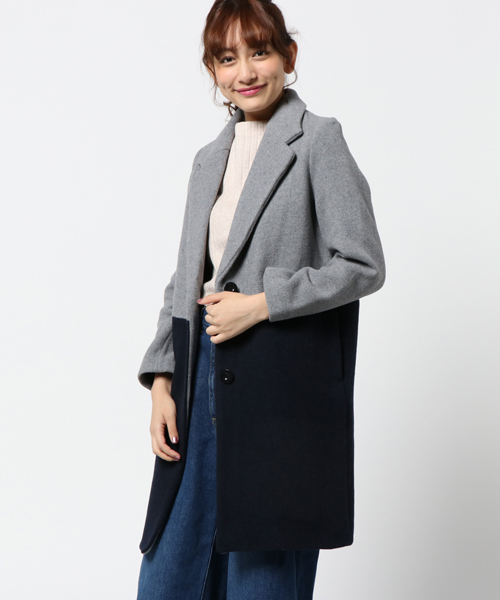 MURUA(ムルーア)の「ハーフ切替チェスターコート(チェスターコート・レディース・ベージュ/マルチ/グレー・1(S)/2(M))」の12枚目の写真
