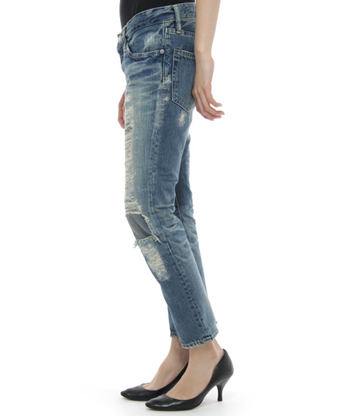 HYSTERIC GLAMOUR（ヒステリックグラマー）の「NOBU REMAKE加工デニム7分丈スリムPT*（デニムパンツ・レディース・インディゴブルー/ライトインディゴブルー・XX-SMALL/X-SMALL/SMALL/MEDIUM）」の3枚目の写真