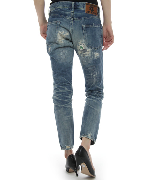 HYSTERIC GLAMOUR（ヒステリックグラマー）の「NOBU REMAKE加工デニム7分丈スリムPT*（デニムパンツ・レディース・インディゴブルー/ライトインディゴブルー・XX-SMALL/X-SMALL/SMALL/MEDIUM）」の4枚目の写真