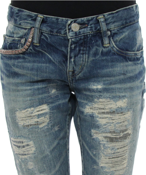 HYSTERIC GLAMOUR（ヒステリックグラマー）の「NOBU REMAKE加工デニム7分丈スリムPT*（デニムパンツ・レディース・インディゴブルー/ライトインディゴブルー・XX-SMALL/X-SMALL/SMALL/MEDIUM）」の5枚目の写真