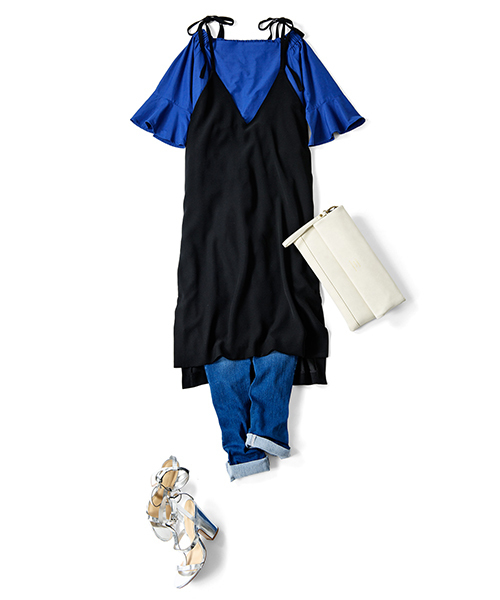 IEDIT(イディット)の「IEDIT 1枚で着こなしの幅が広がる 涼やかとろみリボンストラップワンピース<ブラック>(ワンピース・レディース・ブラック・LARGE/SMALL/MEDIUM)」の5枚目の写真