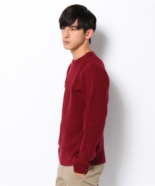 CIAOPANIC（チャオパニック）の「【Ciaopanic】アランクルーP/O（ニット/セーター・メンズ・ブラック/アイボリー/ワインレッド・MEDIUM/LARGE）」の8枚目の写真