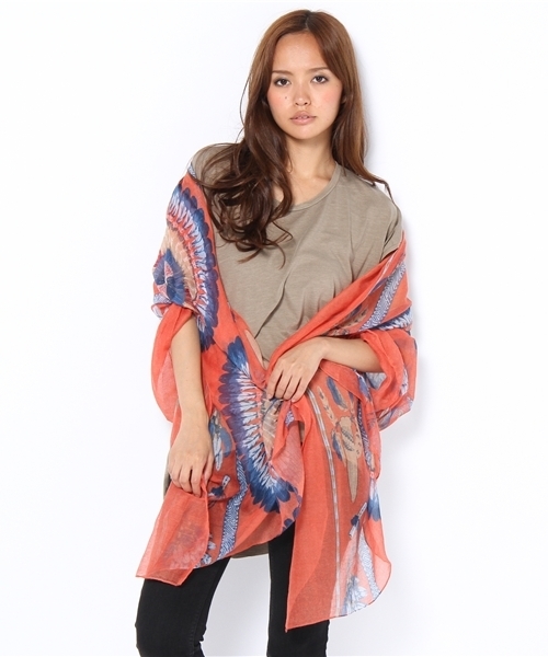 goa（ゴア）の「ネイティブフェザーストール付ドルマンT/SH　SET（Tシャツ/カットソー・レディース・ブラック/ベージュ/オレンジ・FREE）」の3枚目の写真