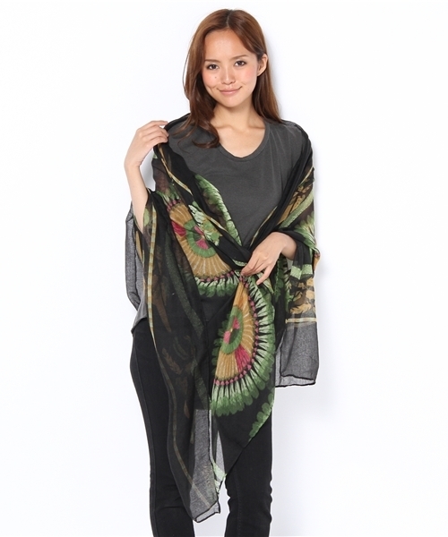 goa（ゴア）の「ネイティブフェザーストール付ドルマンT/SH　SET（Tシャツ/カットソー・レディース・ブラック/ベージュ/オレンジ・FREE）」の2枚目の写真