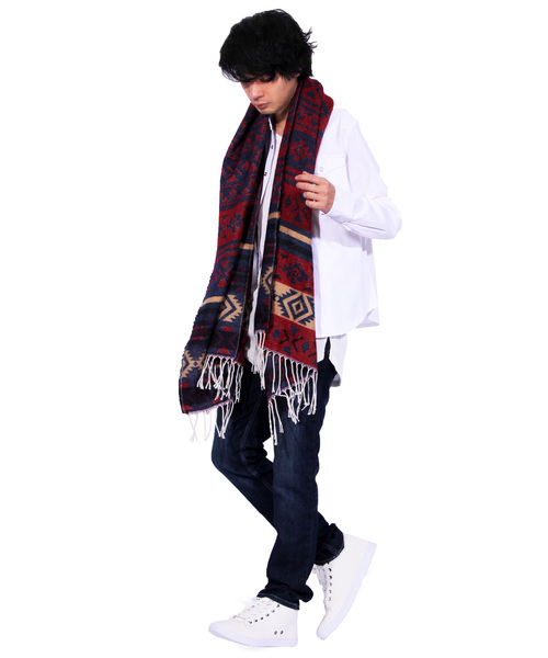 ８(eight)（エイト）の「ネイティブ ロングマフラー ストール（ストール/ショール・メンズ・ブラック/ベージュ/ネイビー/ダークネイビー・FREE）」の8枚目の写真