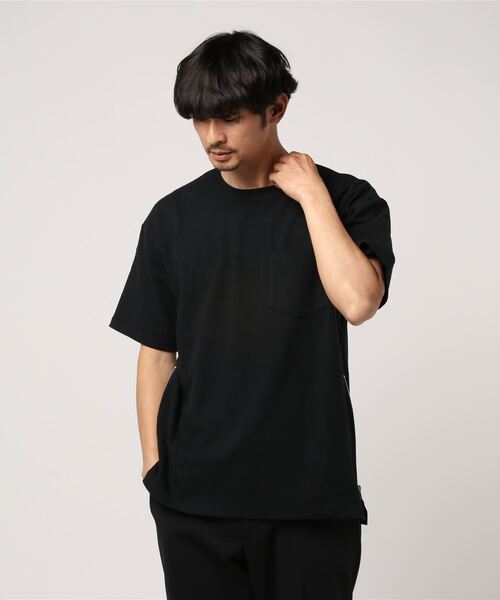 STYLEBLOCK（スタイルブロック）の「サイドジップポケット付きビッグシルエット半袖Tシャツ（Tシャツ/カットソー・メンズ・オフホワイト/杢グレー/ブラック/ピンク/ネイビー/ラベンダー・M/L）」の3枚目の写真