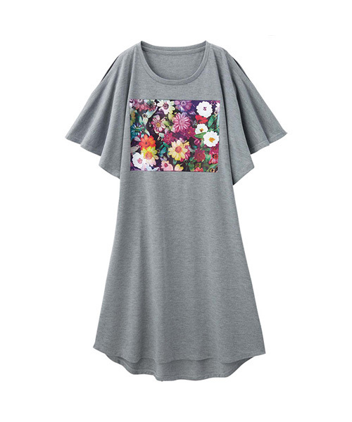 Lingerie by GeeRA(ランジェリーバイジーラ)の「肩スリットTシャツワンピ(ルームウェア/パジャマ・レディース・ブラック/杢グレー・LARGE/X-LARGE/MEDIUM)」の3枚目の写真