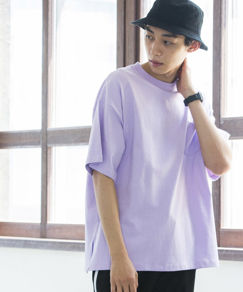 WEGO（ウィゴー）の「WEGO/サイドスリットビッグシルエットTシャツ（Tシャツ/カットソー・メンズ・ネイビー/オレンジ/ライトピンク/ライトパープル/ベージュ/ホワイト/ブラック・MEDIUM/SMALL/LARGE）」の6枚目の写真