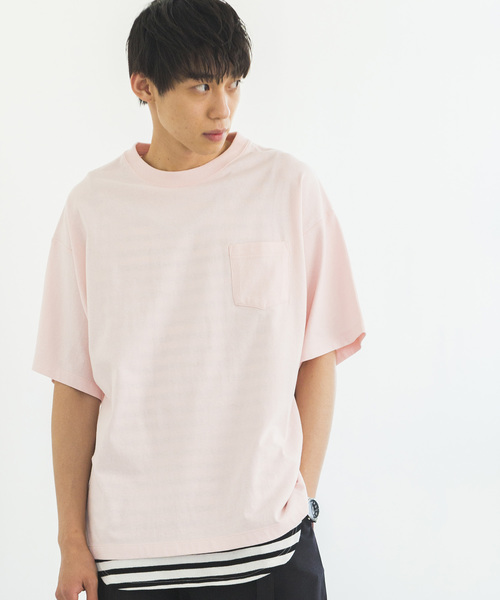 WEGO（ウィゴー）の「WEGO/サイドスリットビッグシルエットTシャツ（Tシャツ/カットソー・メンズ・ネイビー/オレンジ/ライトピンク/ライトパープル/ベージュ/ホワイト/ブラック・MEDIUM/SMALL/LARGE）」の7枚目の写真
