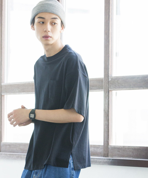 WEGO（ウィゴー）の「WEGO/サイドスリットビッグシルエットTシャツ（Tシャツ/カットソー・メンズ・ネイビー/オレンジ/ライトピンク/ライトパープル/ベージュ/ホワイト/ブラック・MEDIUM/SMALL/LARGE）」の3枚目の写真