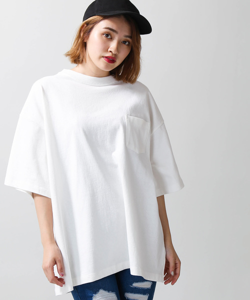WEGO（ウィゴー）の「WEGO/サイドスリットビッグシルエットTシャツ（Tシャツ/カットソー・メンズ・ネイビー/オレンジ/ライトピンク/ライトパープル/ベージュ/ホワイト/ブラック・MEDIUM/SMALL/LARGE）」の10枚目の写真