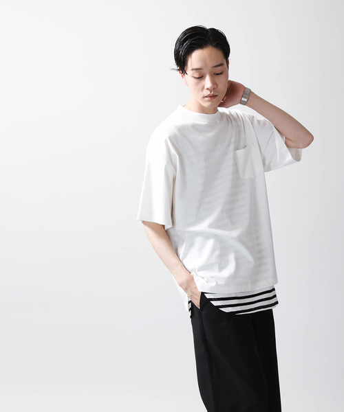 WEGO（ウィゴー）の「WEGO/サイドスリットビッグシルエットTシャツ（Tシャツ/カットソー・メンズ・ネイビー/オレンジ/ライトピンク/ライトパープル/ベージュ/ホワイト/ブラック・MEDIUM/SMALL/LARGE）」の12枚目の写真